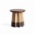 Round wooden side table with ceramic fluted base in beige and brown 40 x 40 x 45cm