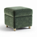 Green velvet ottoman with gold legs for living room 45 x 45 x 40cm