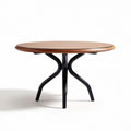 Round wood dining table with black metal base 100 x 100 x 75cm