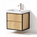 Wall-mounted bathroom vanity with sink two drawers natural wood 75 x 45 x 40cm