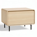 Natural wood nightstand with sliding drawer and metal legs 50 x 40 x 35cm
