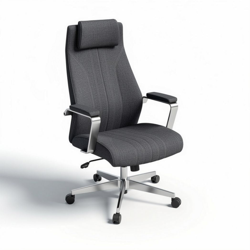 Office chair with adjustable headrest fabric upholstery and swivel base 60 x 60 x 120cm