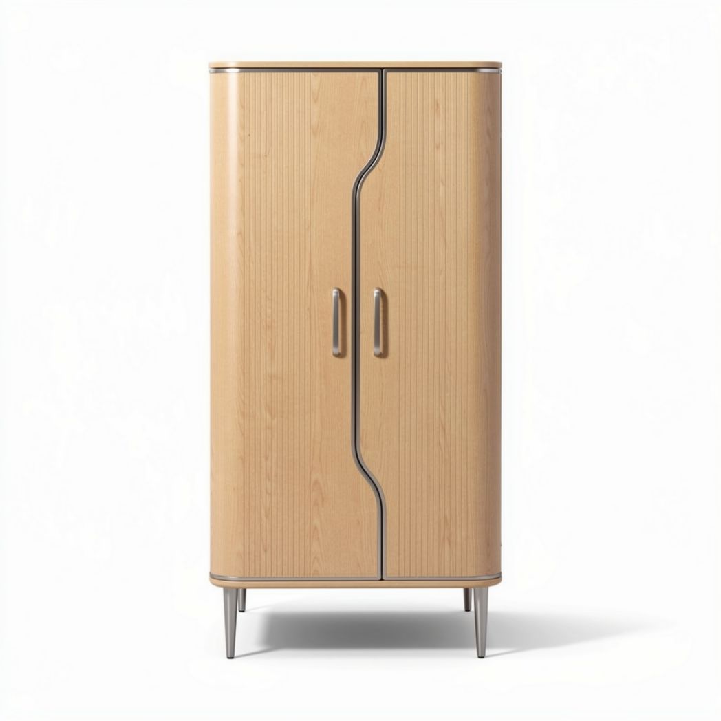Maple wood storage cabinet with modern design and sleek handle in natural finish