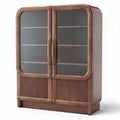 Brown wooden display cabinet with glass doors and adjustable shelves 80 x 40 x 120cm