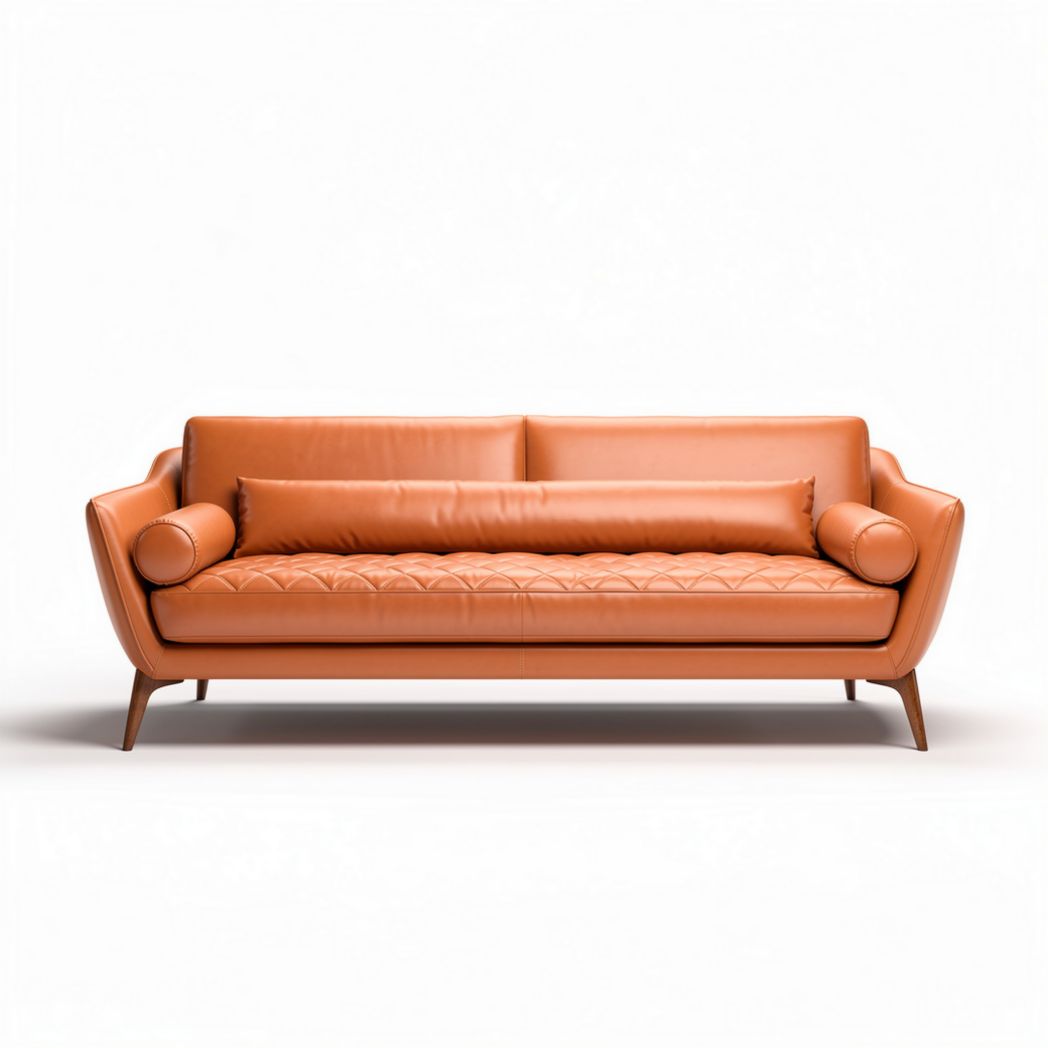 Leather upholstered sofa with minimalist design and wooden legs 210 x 85 x 75cm