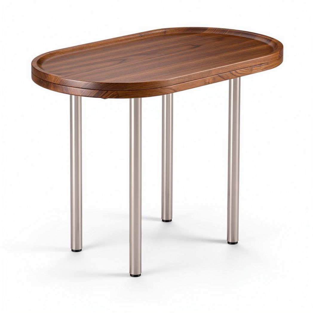 Oval wooden coffee table with stainless steel legs 100 x 60 x 75cm