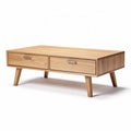 Wooden coffee table with two drawers in natural finish 120 x 60 x 40cm