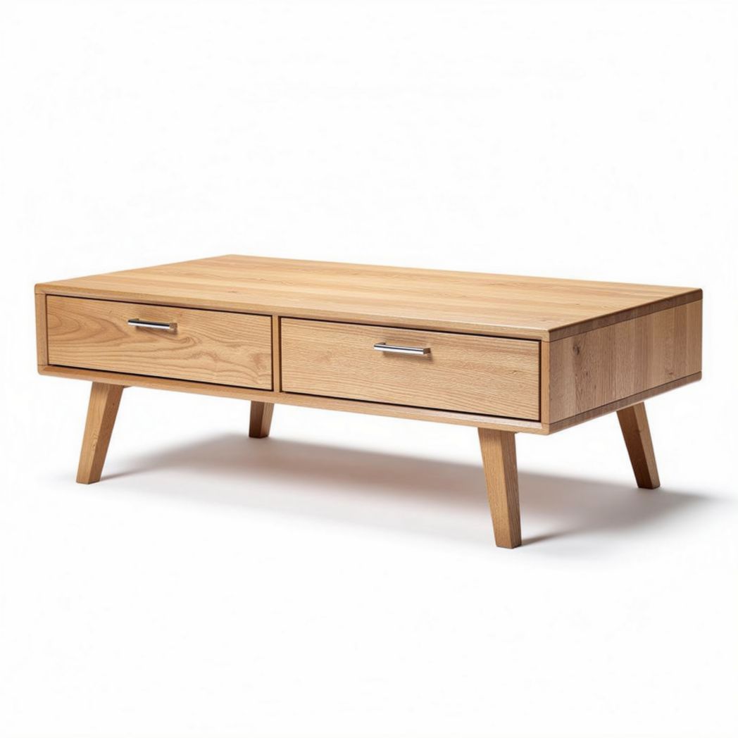 Wooden coffee table with two drawers in natural finish 120 x 60 x 40cm